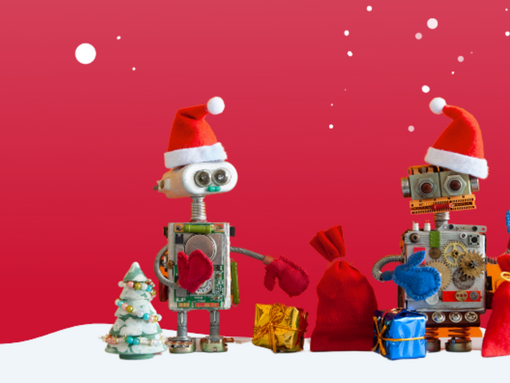 Robots wearing Christmas hats