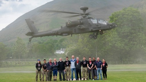 Walking with the Wounded team and the Apache helicopter