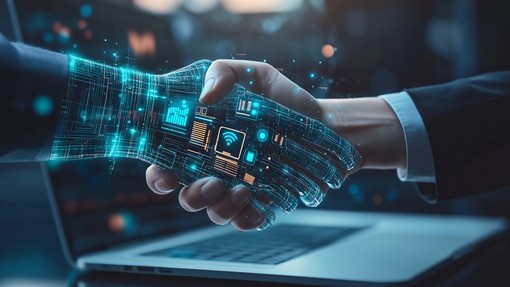 An AI concept, shaking hand with AI