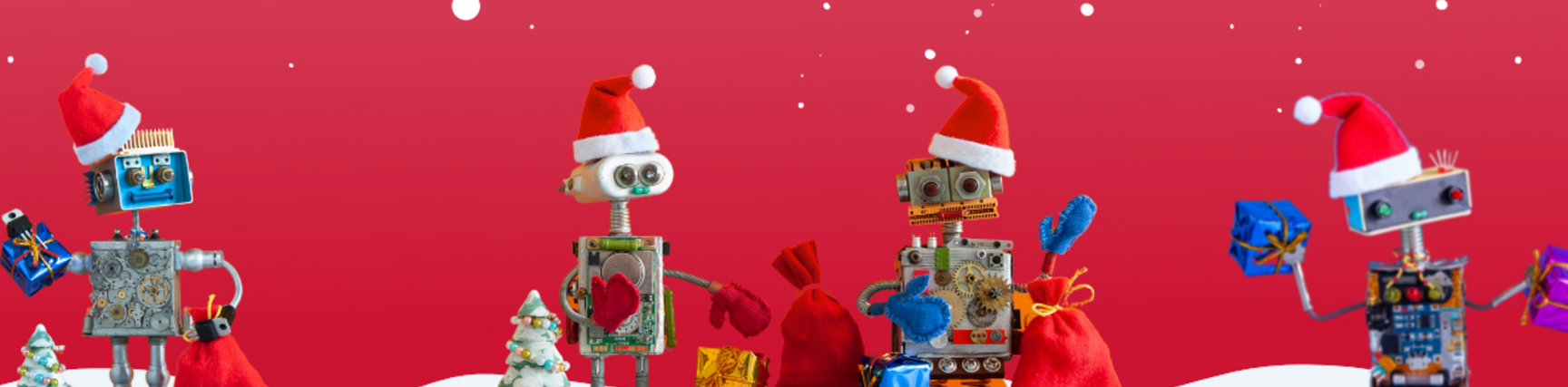 Robots wearing Christmas hats