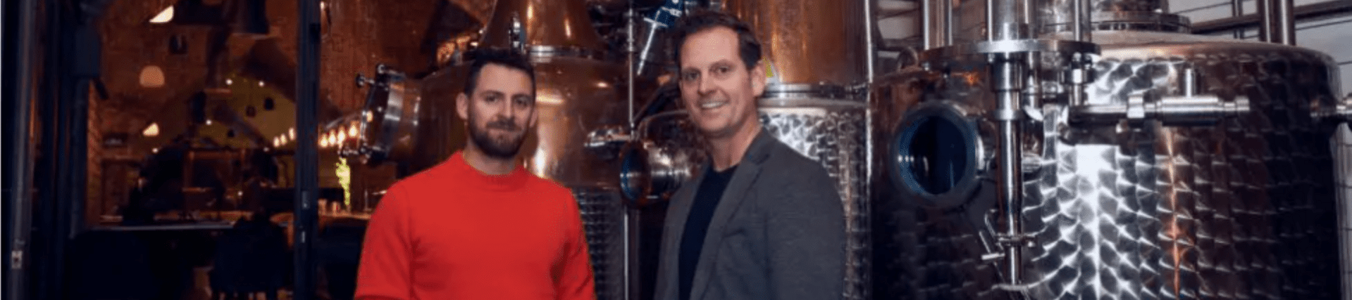 Seb Heeley and Adrian Adair at the Manchester Gin Distillery